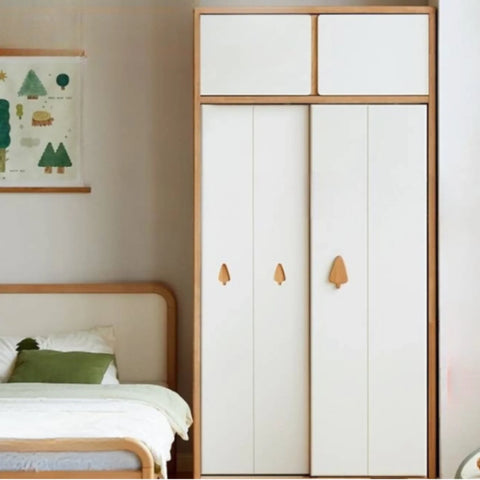 Solid Rubberwood Modern Kids Sliding Door Wardrobe