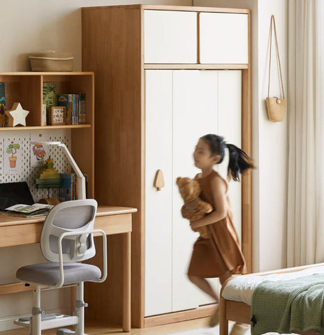 Solid Rubberwood Modern Kids Sliding Door Wardrobe