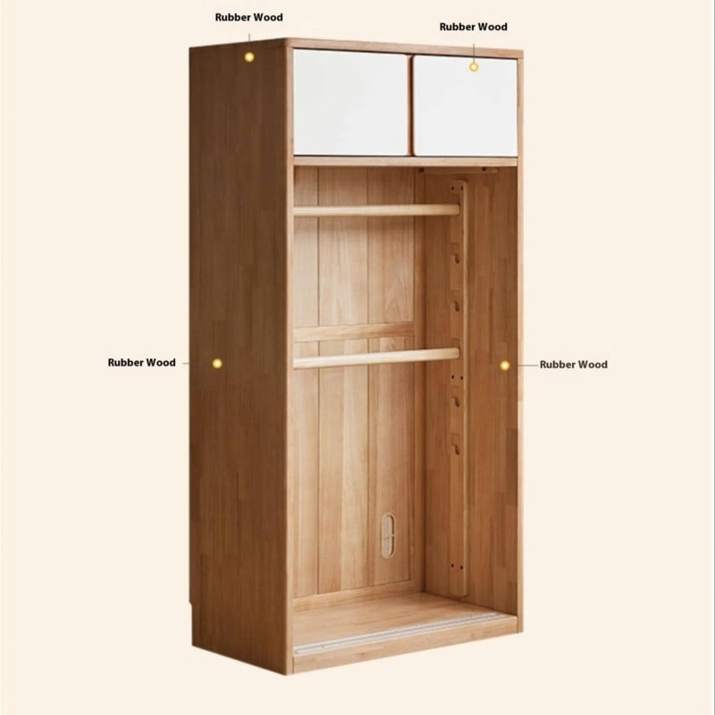 Solid Rubberwood Modern Kids Sliding Door Wardrobe