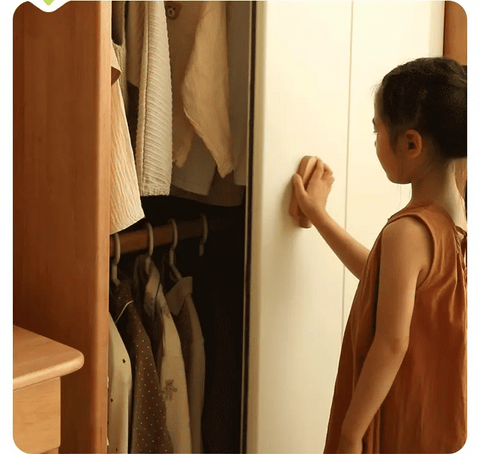 Solid Rubberwood Modern Kids Sliding Door Wardrobe