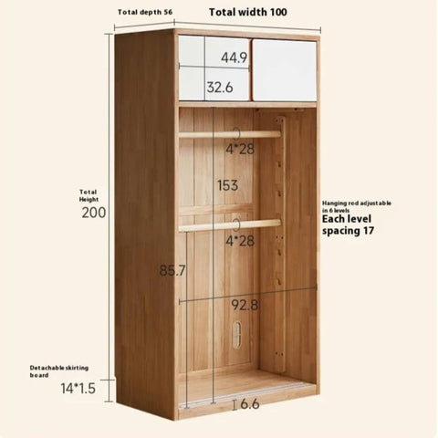 Solid Rubberwood Modern Kids Sliding Door Wardrobe