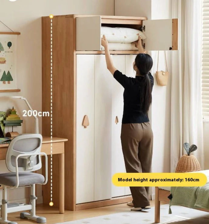 Solid Rubberwood Modern Kids Sliding Door Wardrobe
