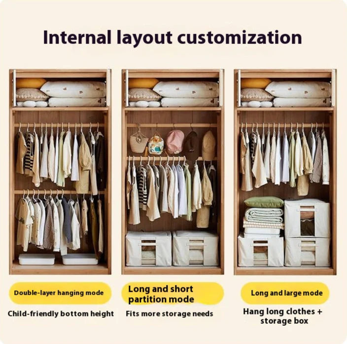 Solid Rubberwood Modern Kids Sliding Door Wardrobe