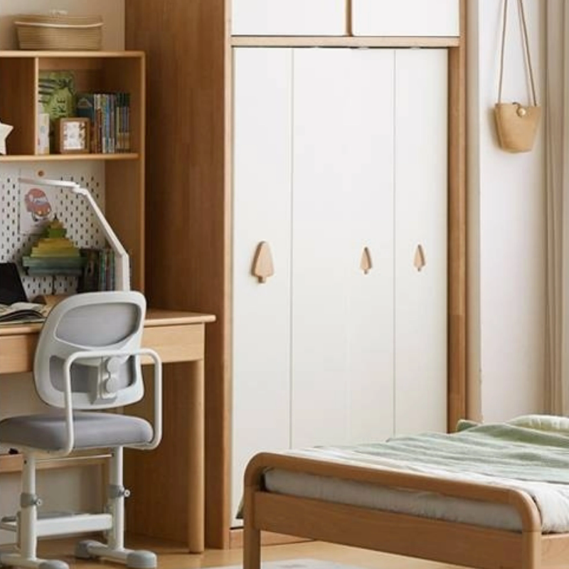 Solid Rubberwood Modern Kids Sliding Door Wardrobe