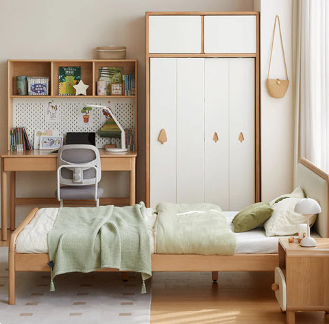 Solid Rubberwood Modern Kids Sliding Door Wardrobe