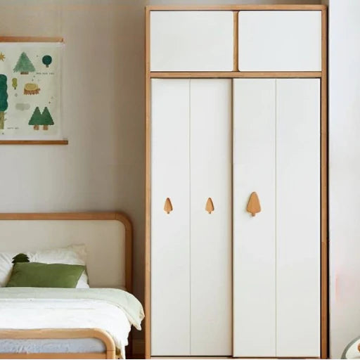 Solid Rubberwood Modern Kids Sliding Door Wardrobe