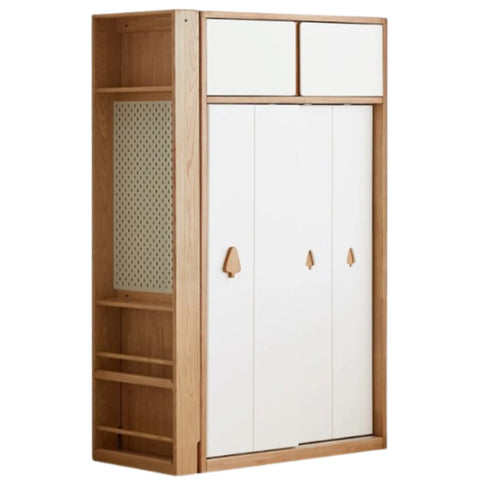 Solid Rubberwood Modern Kids Sliding Door Wardrobe