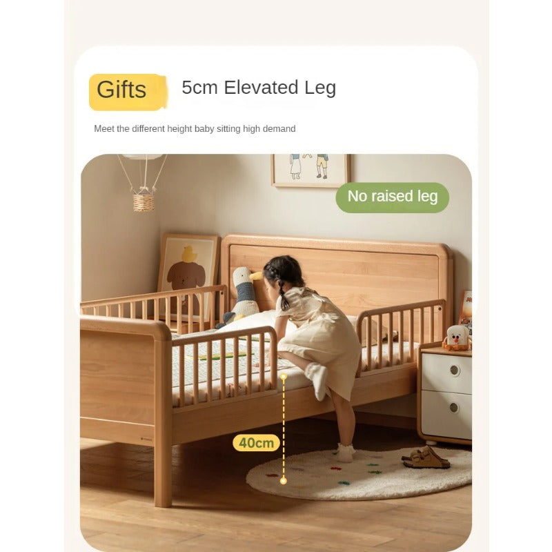 Beech solid wood children's bed with guardrail spliced bed<