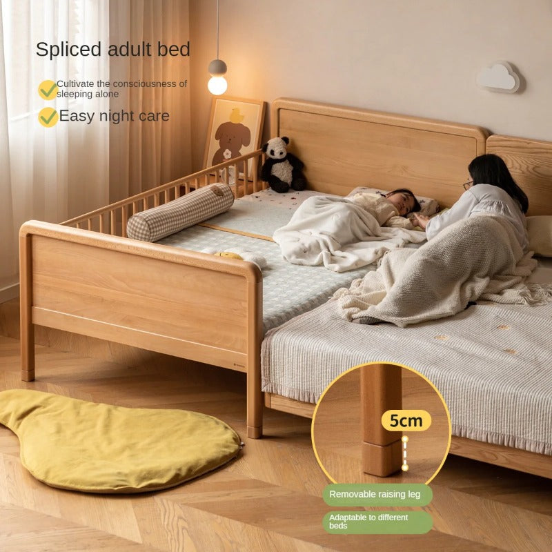 Beech solid wood children's bed with guardrail spliced bed<