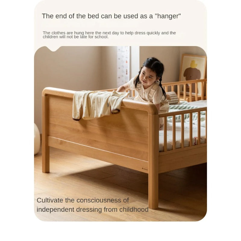 Beech solid wood children's bed with guardrail spliced bed<