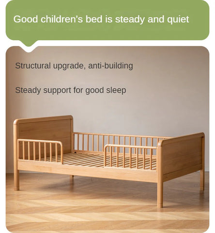 Beech solid wood children's bed with guardrail spliced bed<