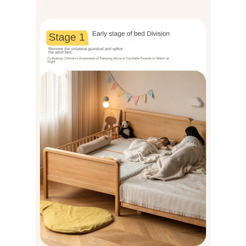 Beech solid wood children's bed with guardrail spliced bed<