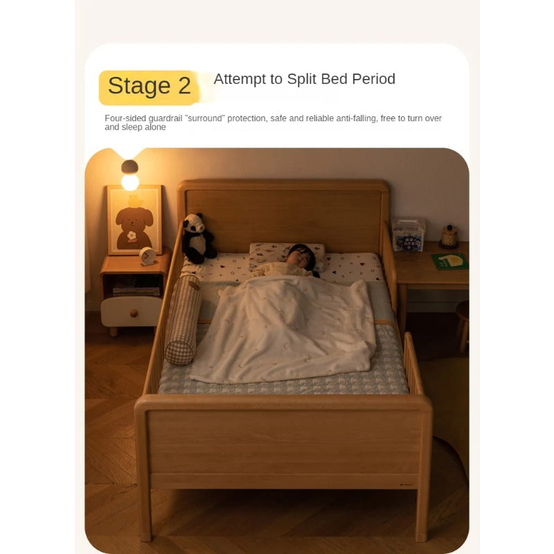Beech solid wood children's bed with guardrail spliced bed<