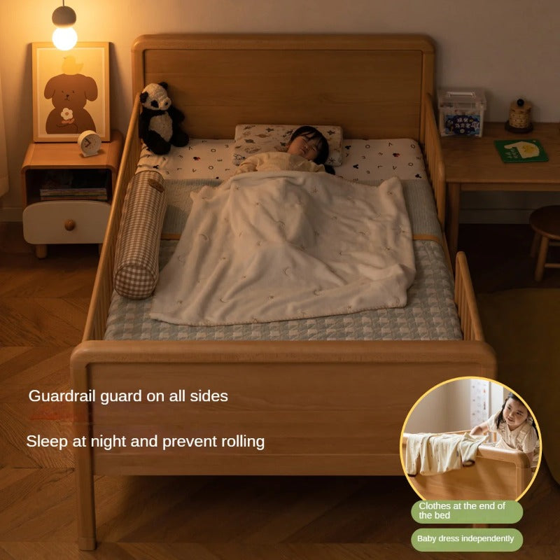 Beech solid wood children's bed with guardrail spliced bed<