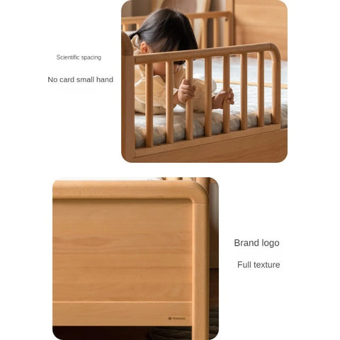 Beech solid wood children's bed with guardrail spliced bed<