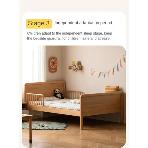 Beech solid wood children's bed with guardrail spliced bed<