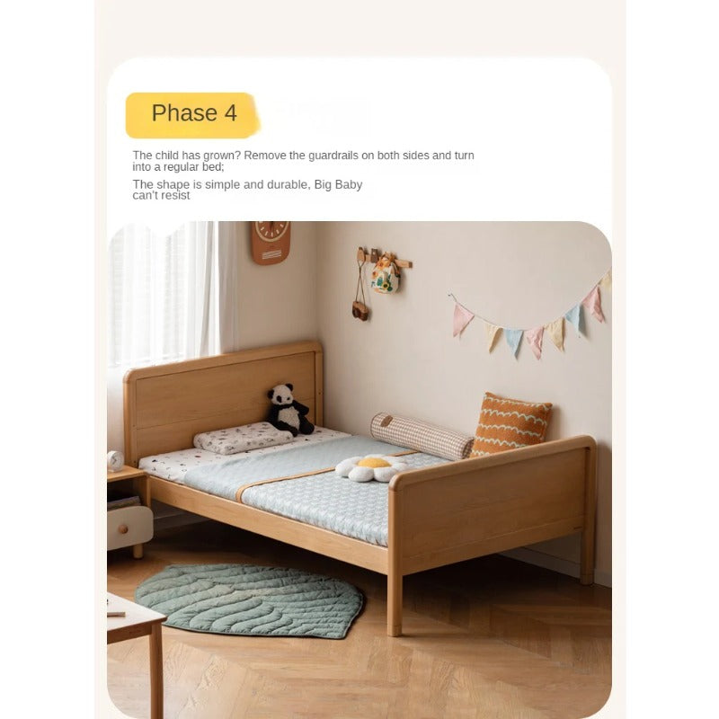 Beech solid wood children's bed with guardrail spliced bed<