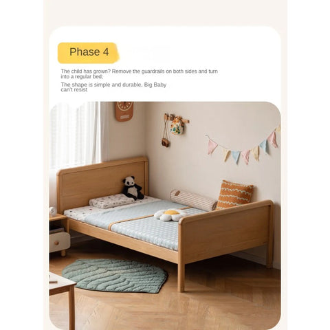 Beech solid wood children's bed with guardrail spliced bed<