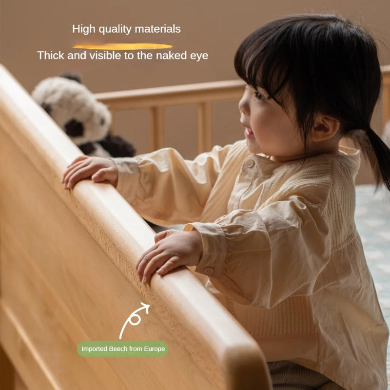 Beech solid wood children's bed with guardrail spliced bed<