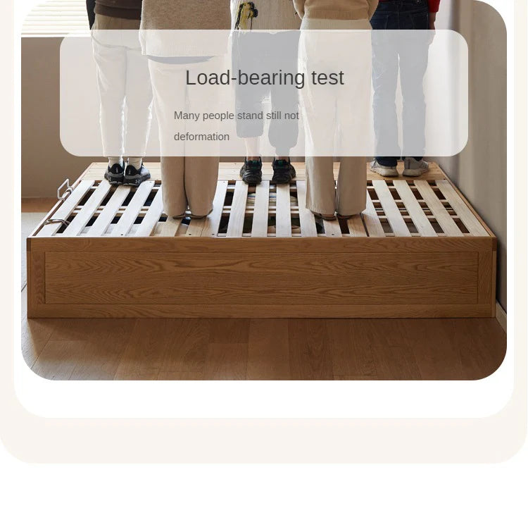 Rubberwood, Oak Solid Wood Children's Box Platform Bed, Headboard-Free Bed