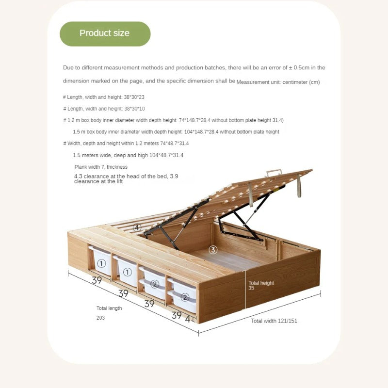 Rubberwood, Oak Solid Wood Children's Box Platform Bed, Headboard-Free Bed