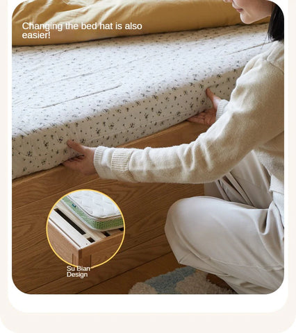 Rubberwood, Oak Solid Wood Children's Box Platform Bed, Headboard-Free Bed