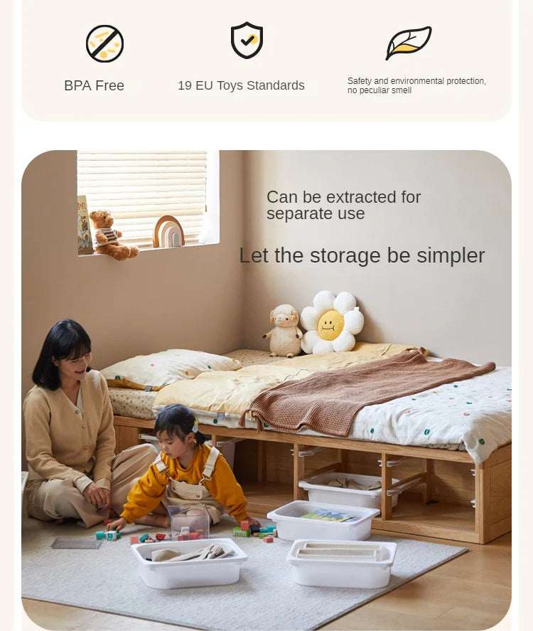 Rubberwood, Oak Solid Wood Children's Box Platform Bed, Headboard-Free Bed