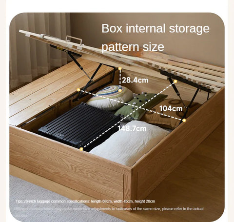 Rubberwood, Oak Solid Wood Children's Box Platform Bed, Headboard-Free Bed
