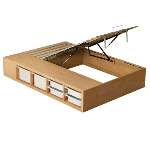 Rubberwood, Oak Solid Wood Children's Box Platform Bed, Headboard-Free Bed