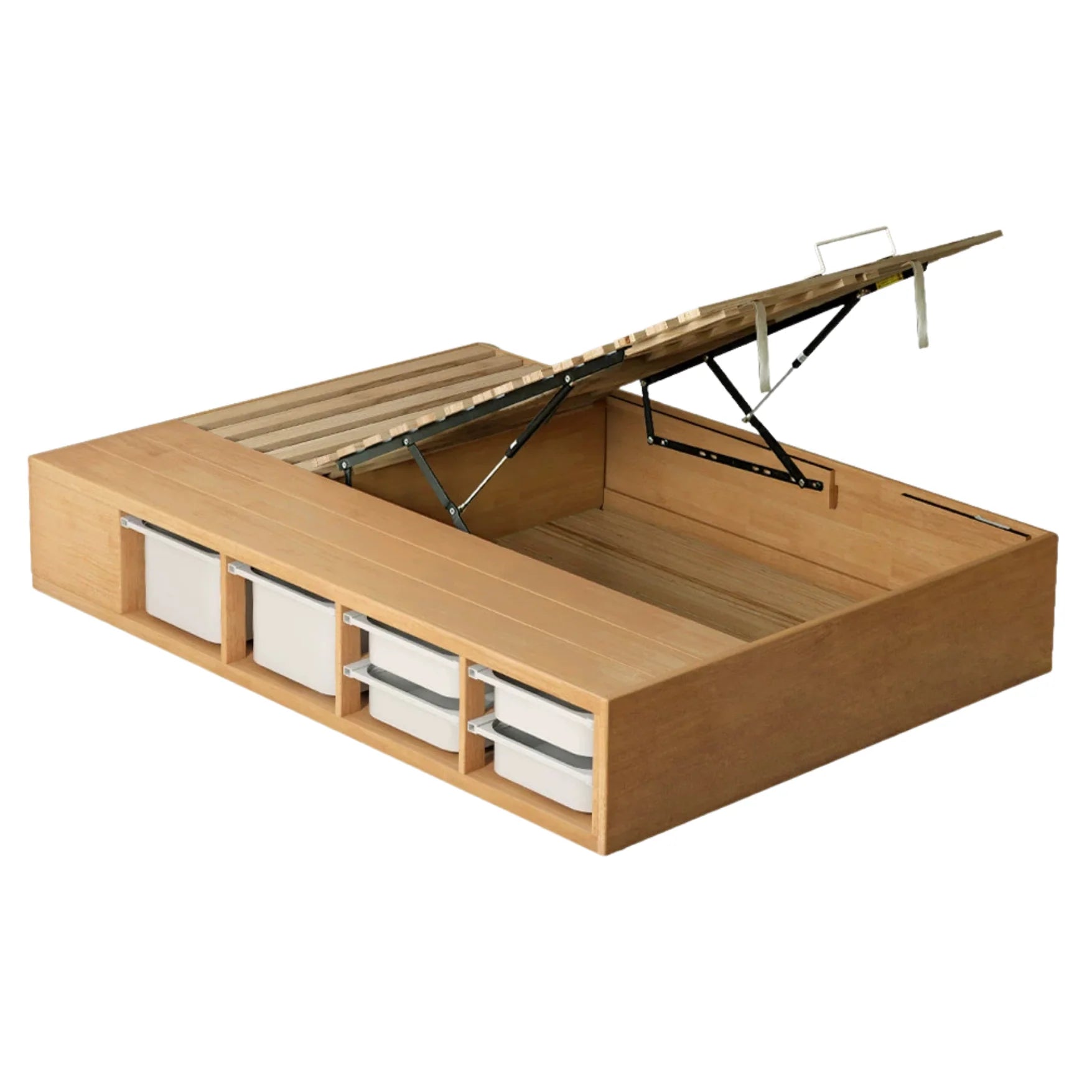 Rubberwood, Oak Solid Wood Children's Box Platform Bed, Headboard-Free Bed