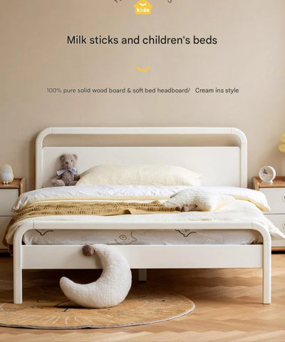 Rubber wood, Poplar Solid Wood Children's Bed Cream Soft Bag Headboard<