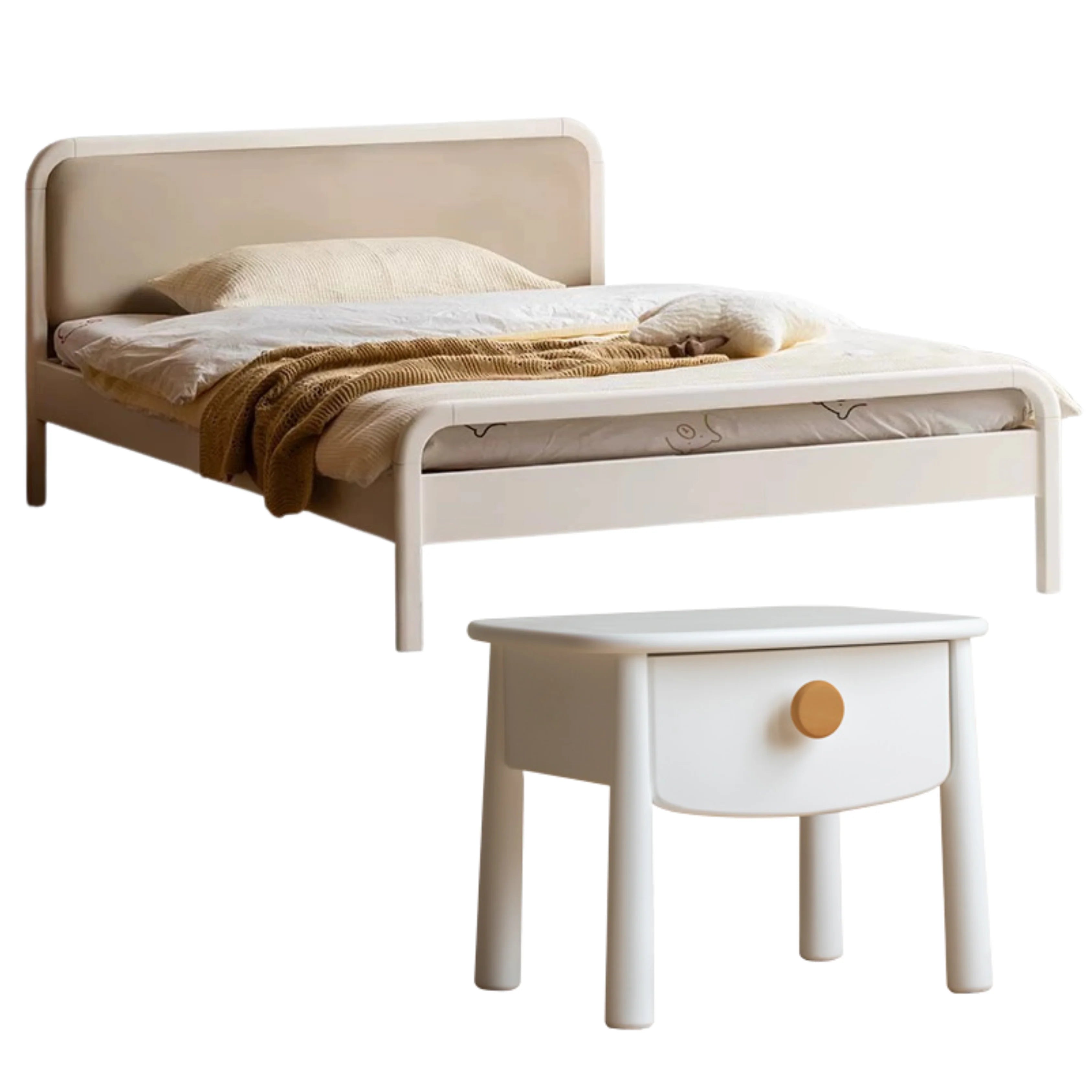 Rubber wood, Poplar Solid Wood Children's Bed Cream Soft Bag Headboard<