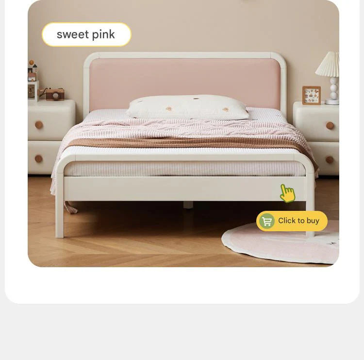 Rubber wood, Poplar Solid Wood Children's Bed Cream Soft Bag Headboard<
