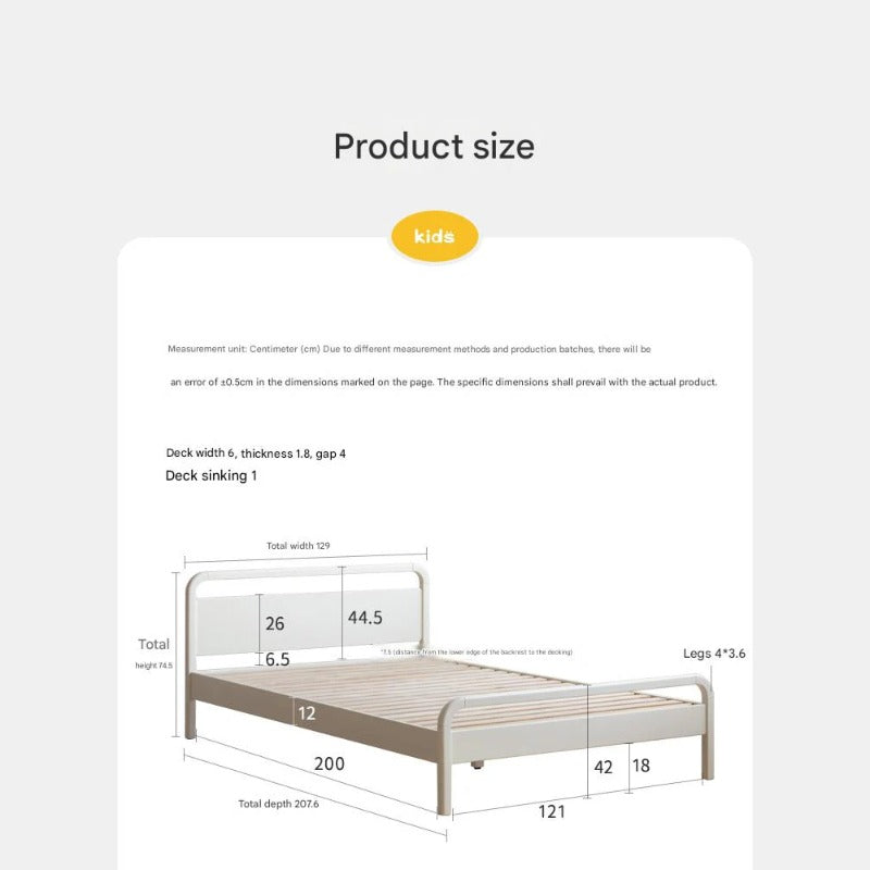 Rubber wood, Poplar Solid Wood Children's Bed Cream Soft Bag Headboard<