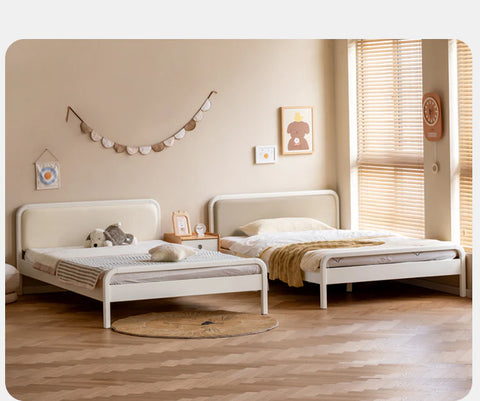 Rubber wood, Poplar Solid Wood Children's Bed Cream Soft Bag Headboard<