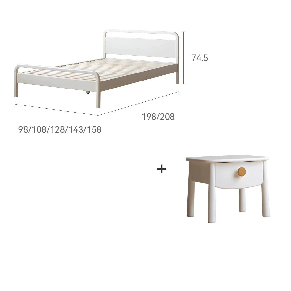 Rubber wood, Poplar Solid Wood Children's Bed Cream Soft Bag Headboard<