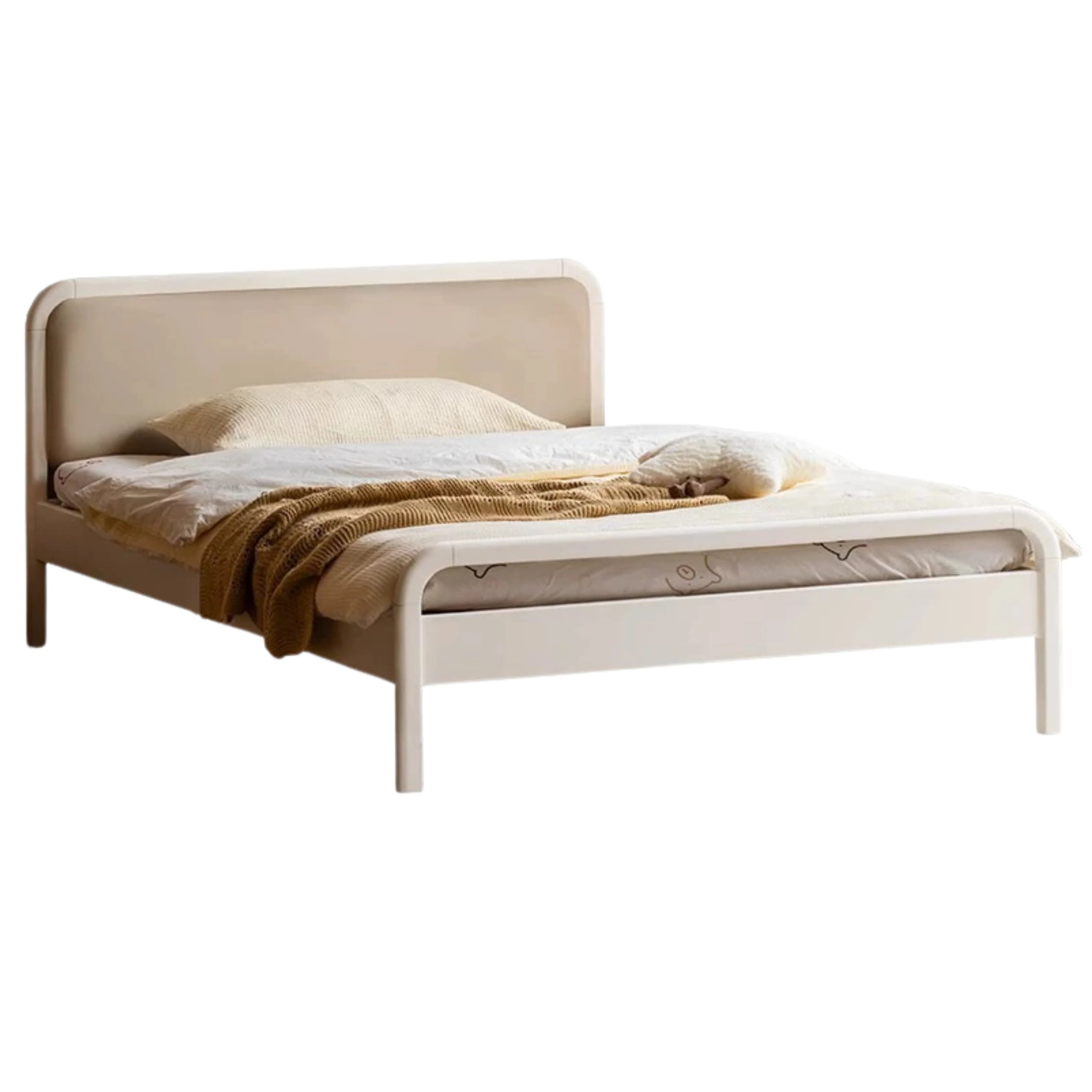 Rubber wood, Poplar Solid Wood Children's Bed Cream Soft Bag Headboard<