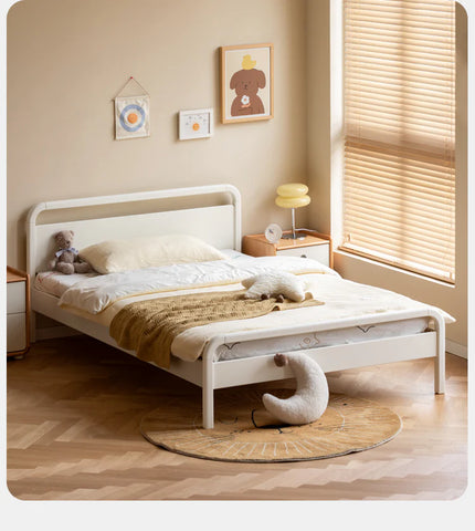 Rubber wood, Poplar Solid Wood Children's Bed Cream Soft Bag Headboard<