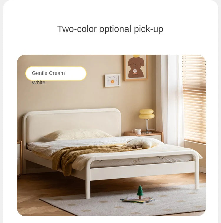 Rubber wood, Poplar Solid Wood Children's Bed Cream Soft Bag Headboard<