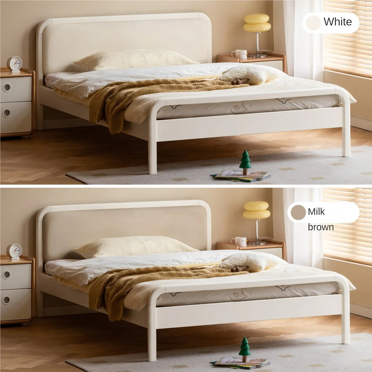 Rubber wood, Poplar Solid Wood Children's Bed Cream Soft Bag Headboard<