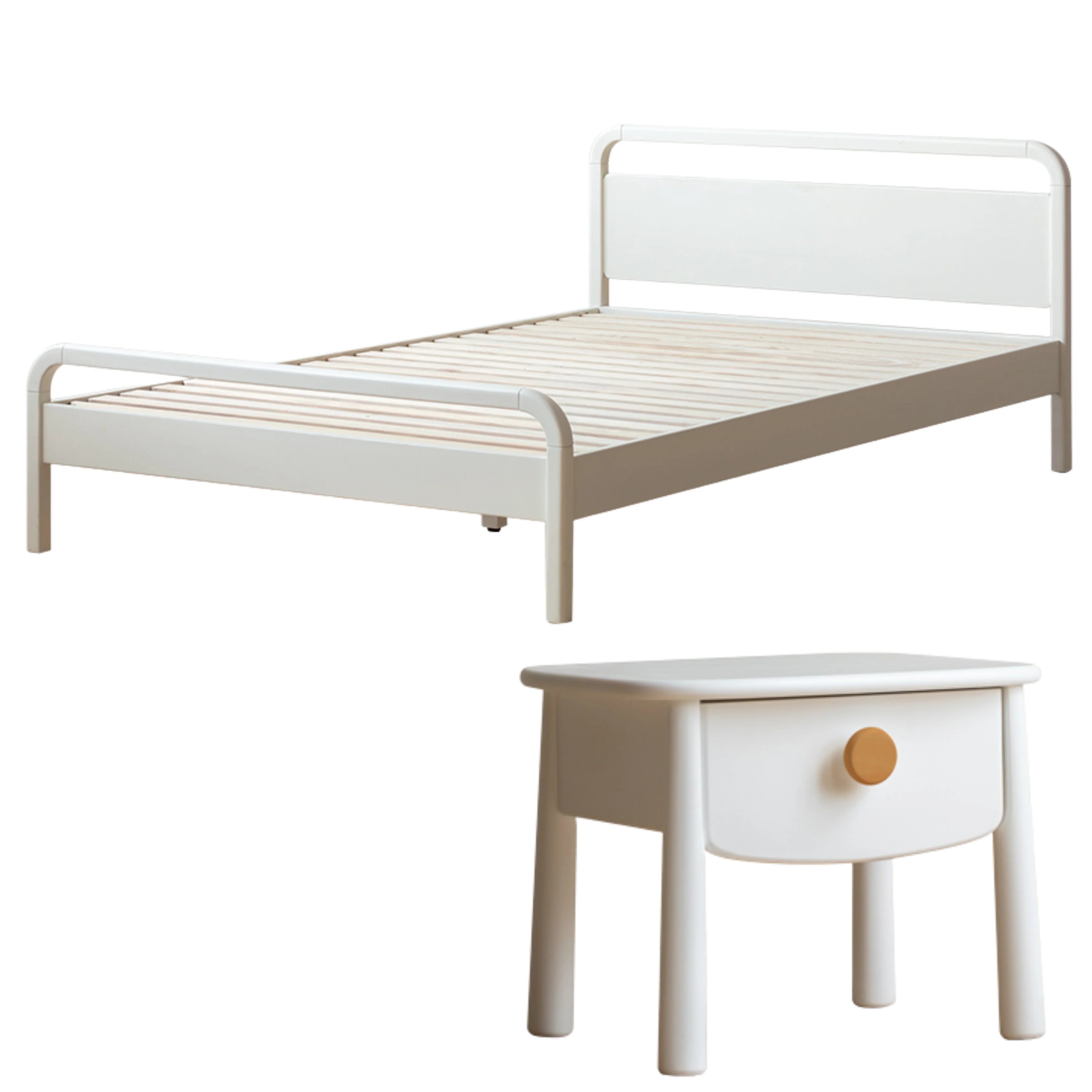 Rubber wood, Poplar Solid Wood Children's Bed Cream Soft Bag Headboard<