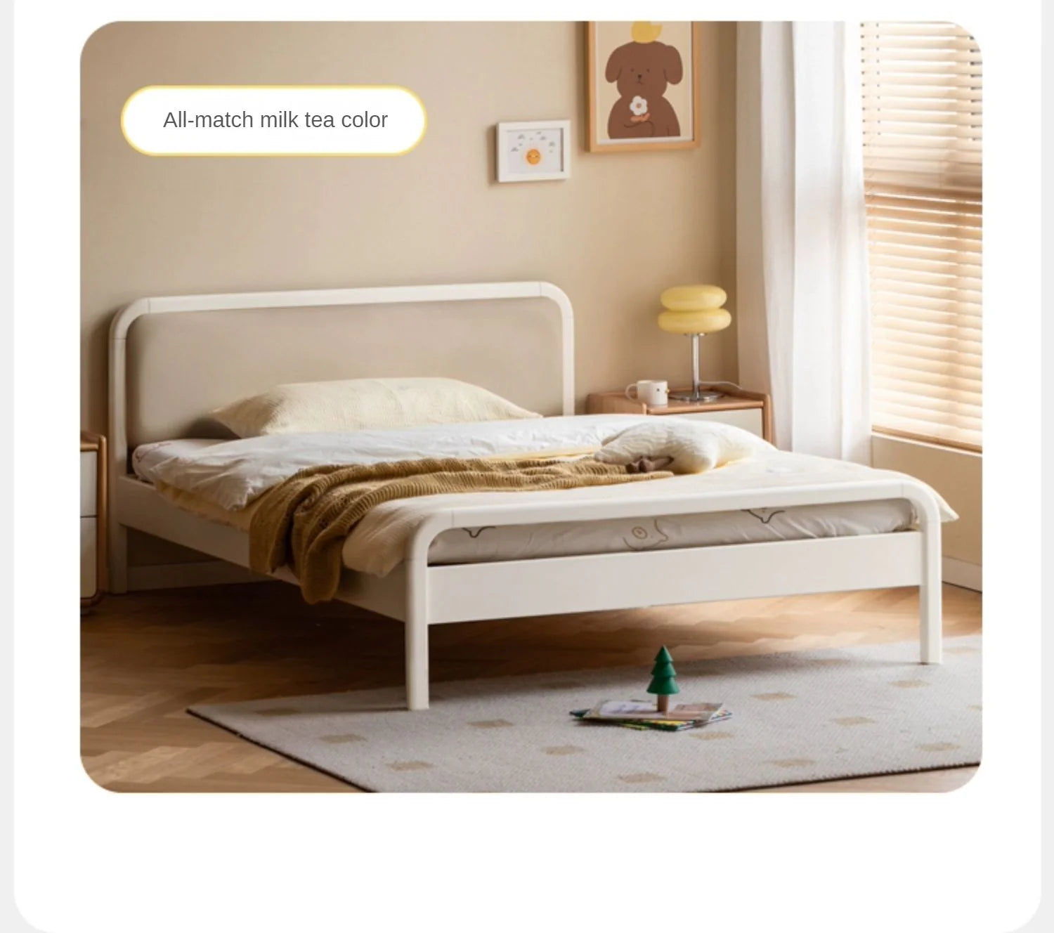 Rubber wood, Poplar Solid Wood Children's Bed Cream Soft Bag Headboard<
