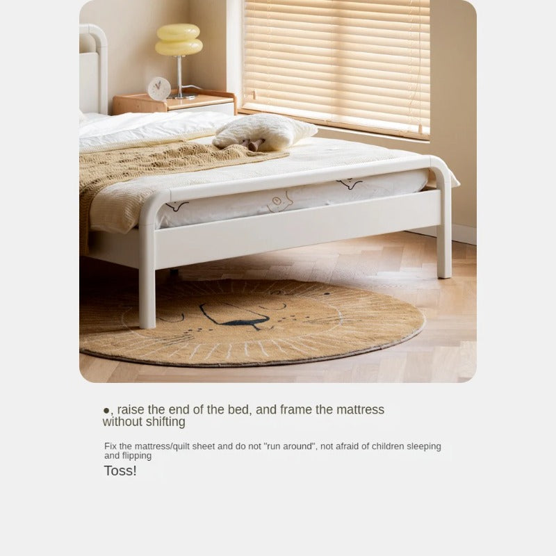 Rubber wood, Poplar Solid Wood Children's Bed Cream Soft Bag Headboard<