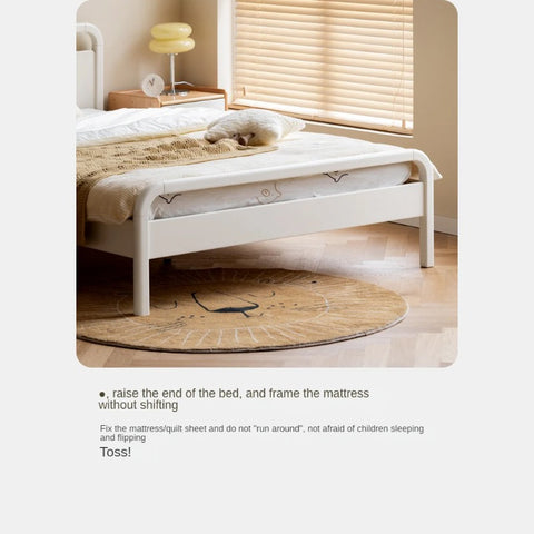 Rubber wood, Poplar Solid Wood Children's Bed Cream Soft Bag Headboard<