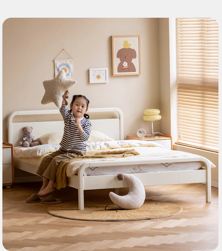Rubber wood, Poplar Solid Wood Children's Bed Cream Soft Bag Headboard<
