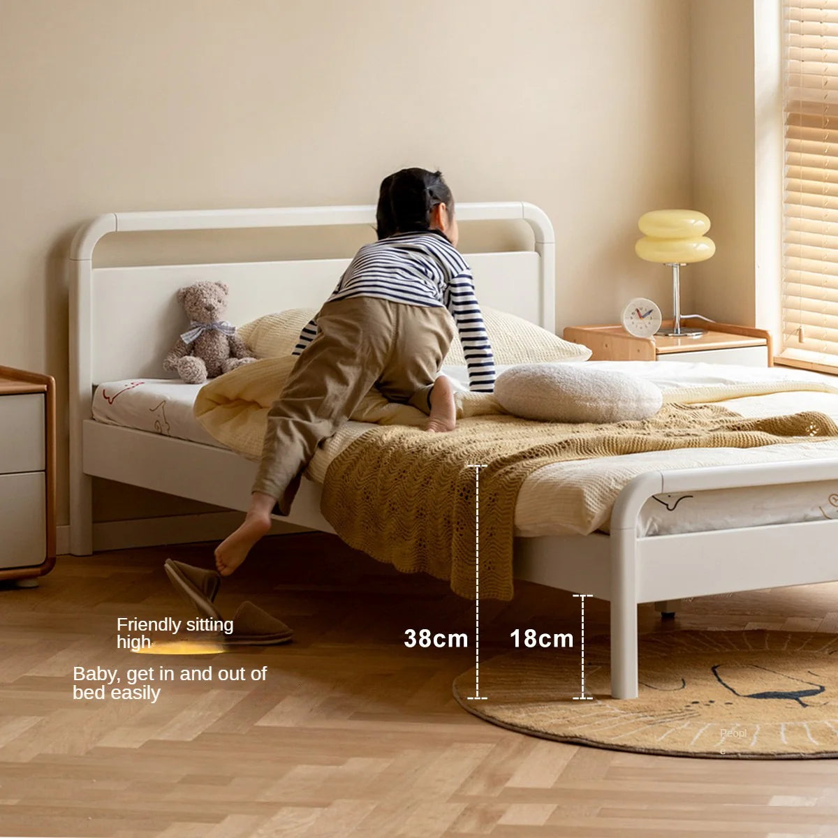 Rubber wood, Poplar Solid Wood Children's Bed Cream Soft Bag Headboard<