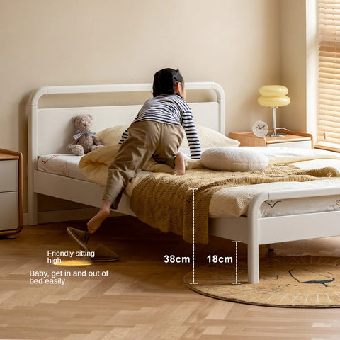 Rubber wood, Poplar Solid Wood Children's Bed Cream Soft Bag Headboard<