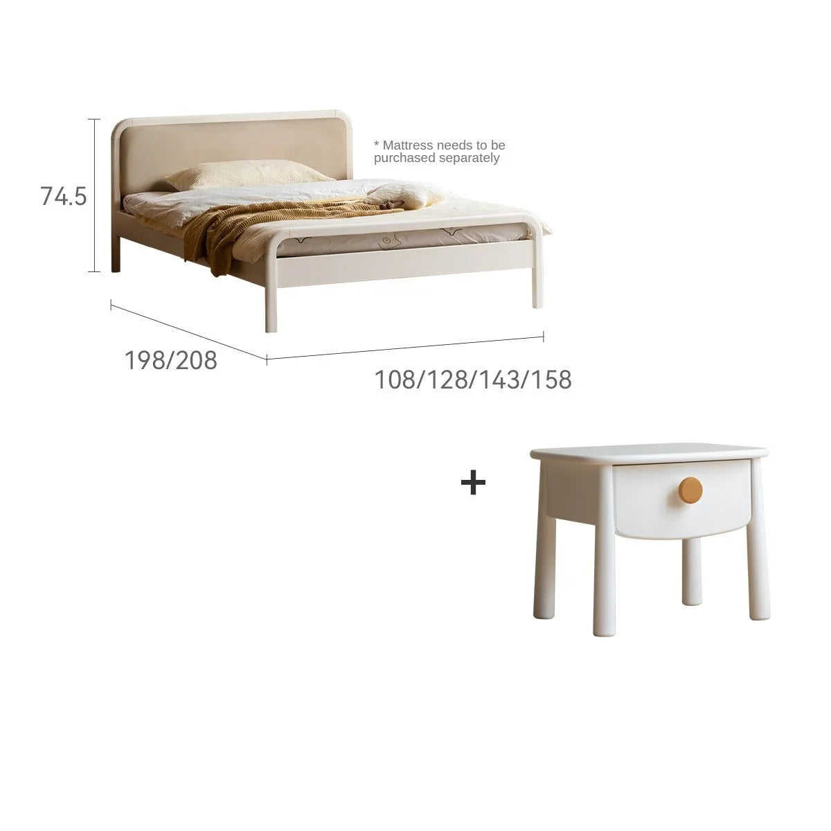 Rubber wood, Poplar Solid Wood Children's Bed Cream Soft Bag Headboard<