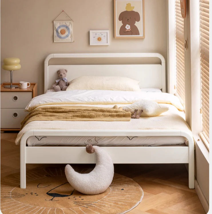 Rubber wood, Poplar Solid Wood Children's Bed Cream Soft Bag Headboard<