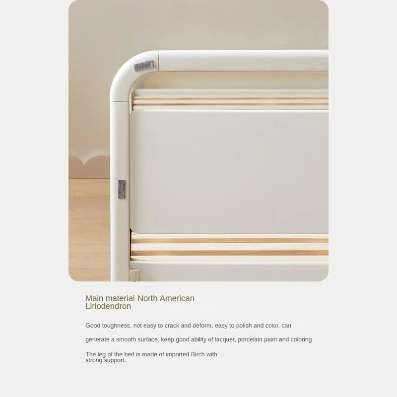 Rubber wood, Poplar Solid Wood Children's Bed Cream Soft Bag Headboard<